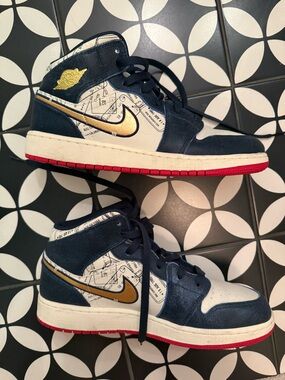 Nike Air Jordan 1 Low Navy White Gold with Red Outsole